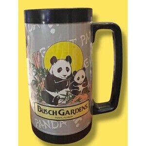 VTG Busch Gardens Florida Black Giant Panda Bears Stein Mug Glass Tumbler 1980s